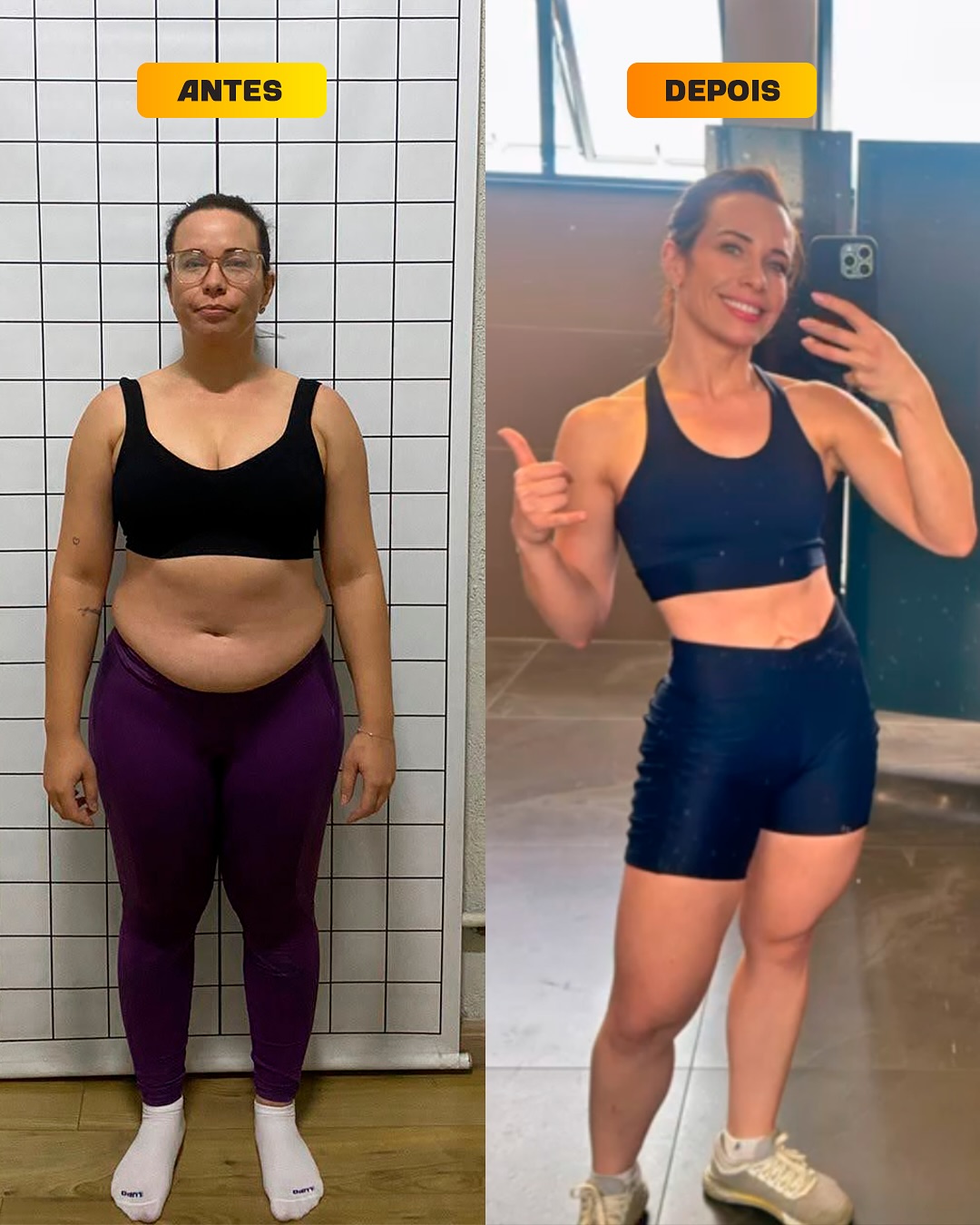 Transformação de aluno — antes e depois