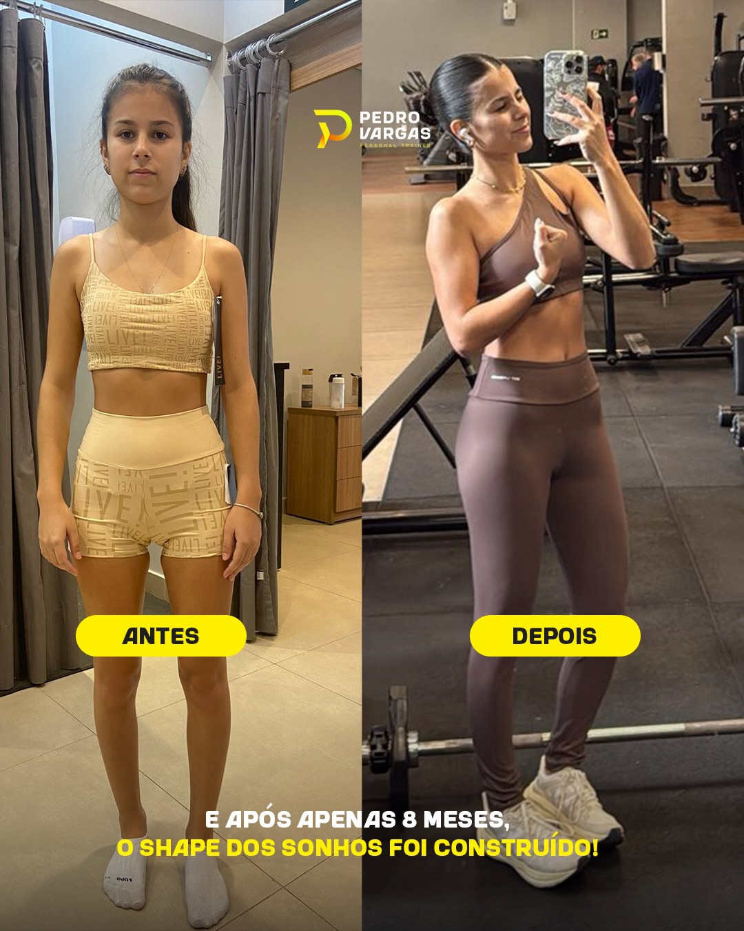 Transformação de aluno — antes e depois